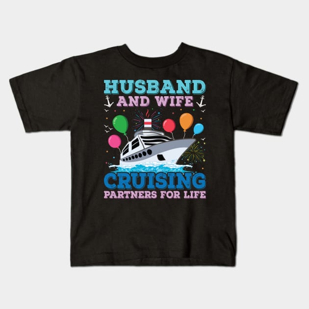 Husband And Wife Cruising Partner For Life Birthday Cruise 2023 Kids T-Shirt by Sowrav